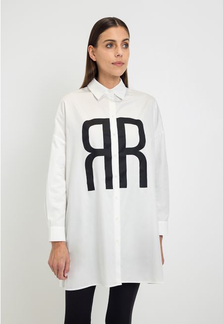 Oversized Front Monogram Print Shirt