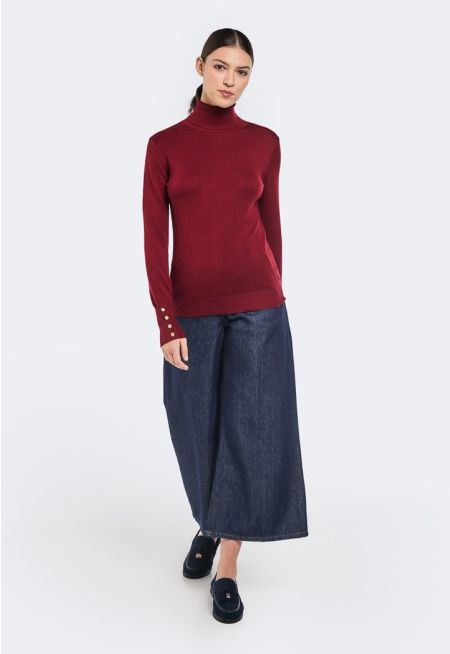 Solid Denim Palazzo Trousers