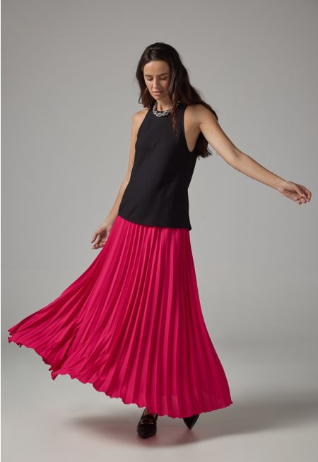 Solid Pleated Maxi Skirt