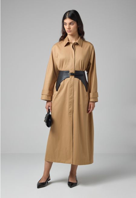 Solid Belted Maxi Coat