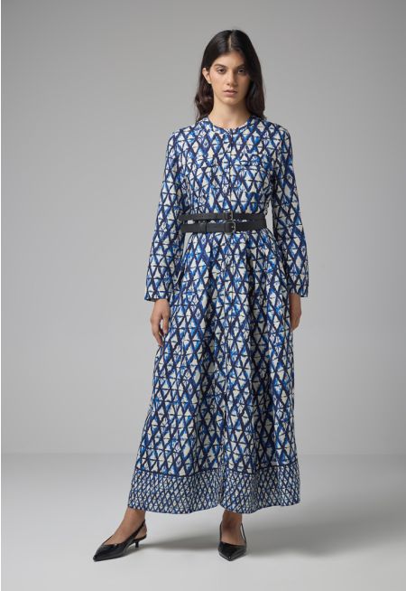 Geometric Printed Belted Dress