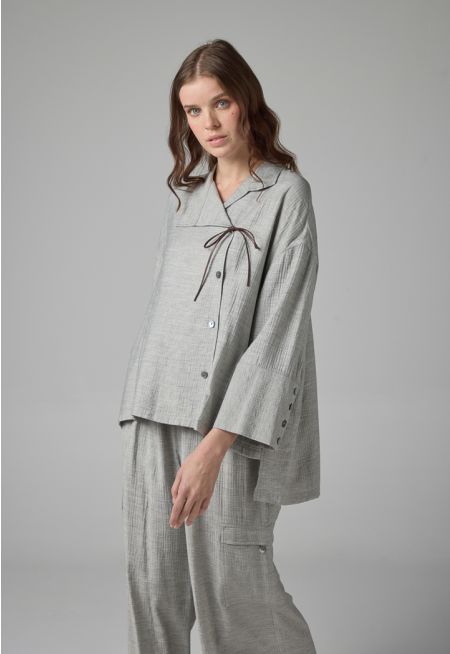 High-Low Long Sleeve Crinkled Shirt