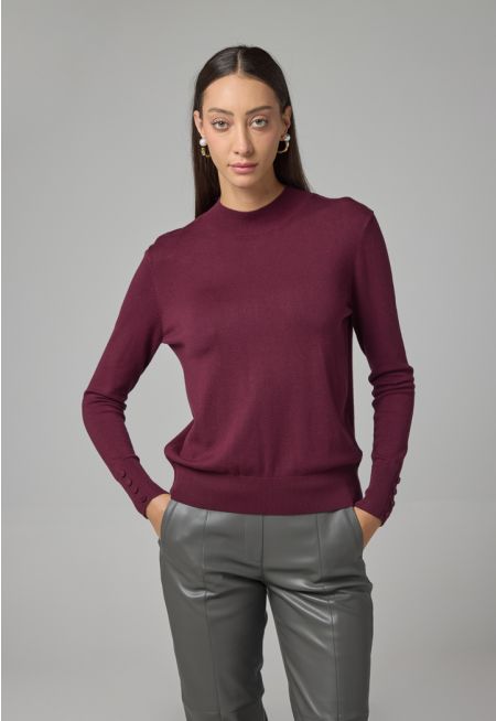 High Round Neck Knitted Basic Blouse