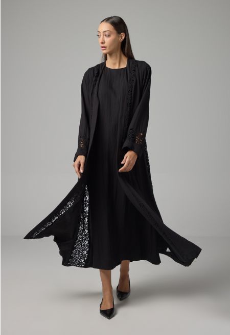 Solid Schiffli Oversized Abaya