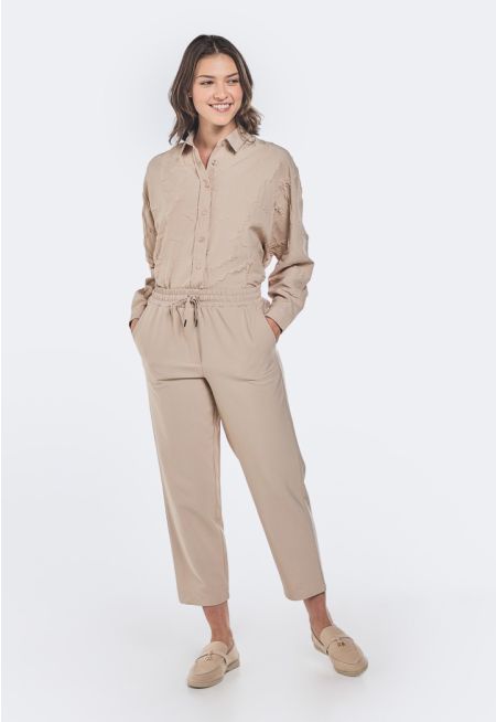 Textured Elastic Waist Trousers