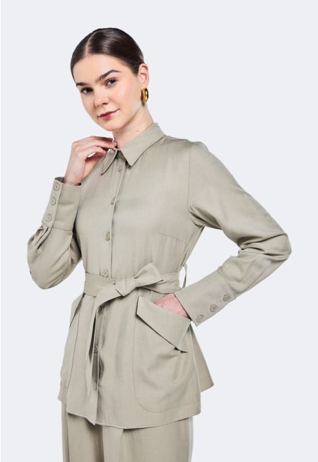 Single Tone Belted Shirt