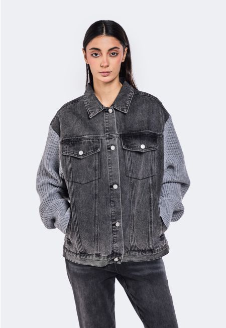 Knitted Sleeve Denim Jacket