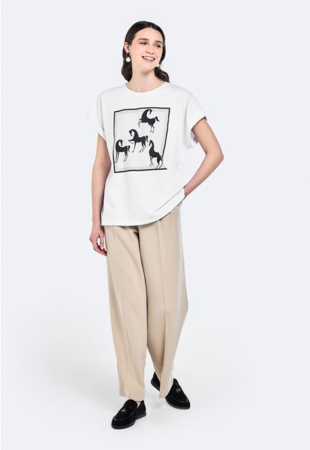 Solid Pleated Waist Trousers