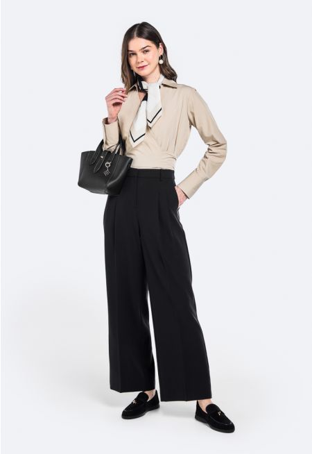 Solid Pleated Waist Trousers