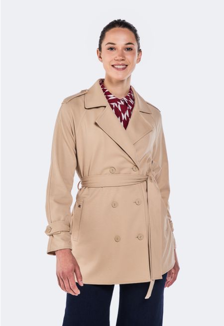 Double Breasted Textured Trench Coat