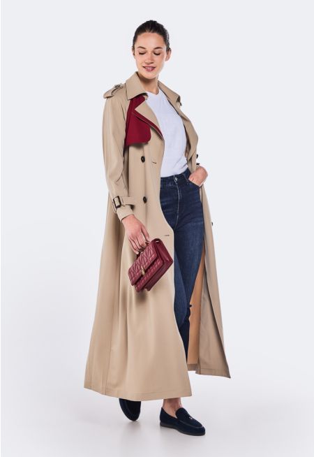 Contrast Double Breasted Trench Coat