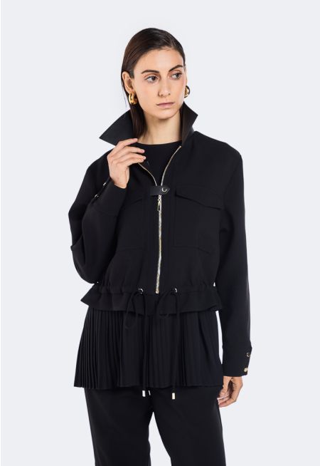 Zip-Up Drawstring Hem Jacket