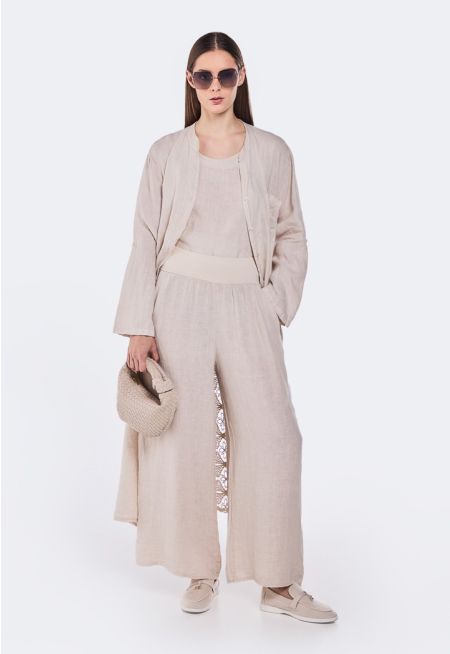 Solid Linen Palazzo Trousers