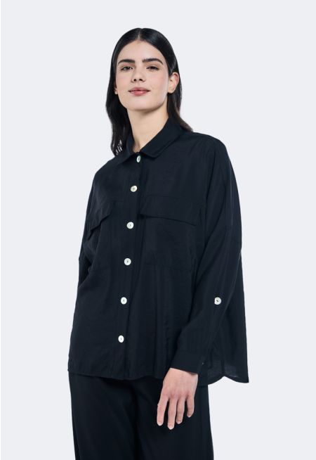Solid Shirt With Flap Pockets