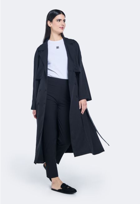 Midi Trench Coat With Attached Belt