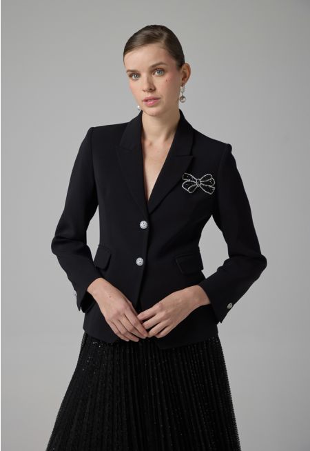 Crystal Embellished Notched Collar Blazer