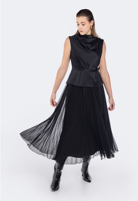 Sleeveless Draped Pleated Dress