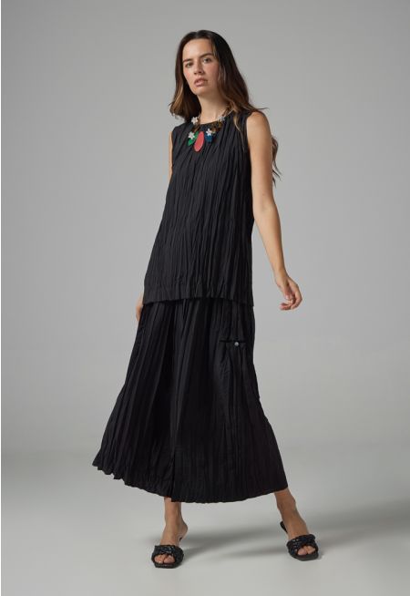 Wide Leg Pleated Solid Culottes