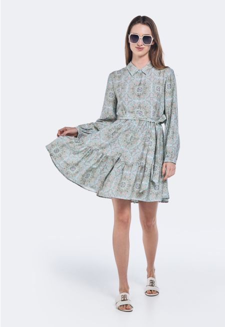 Printed Long- Sleeved Dress