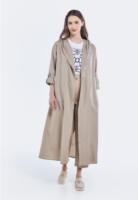 Roll Tab Sleeve Hooded Outerwear