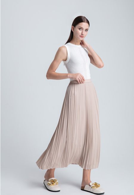 Even Pleated Solid Skirt