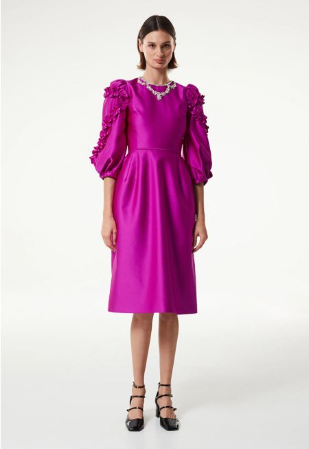 Machka-  Embroide Satin Duchess Dress 