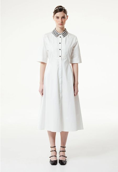 Machka- Poplin Dress With Contrast Buttons 