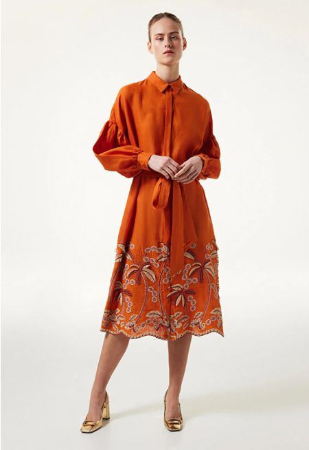 Machka- Balloon Sleeve Linen Dress 