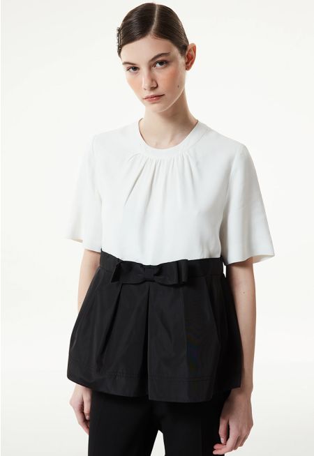 Machka- Color Block Blouse With Ribbon 