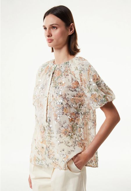 Machka- Floral Pattern Sequined Blouse 