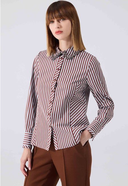 Machka -  Embroidered Stripe Pattern Shirt