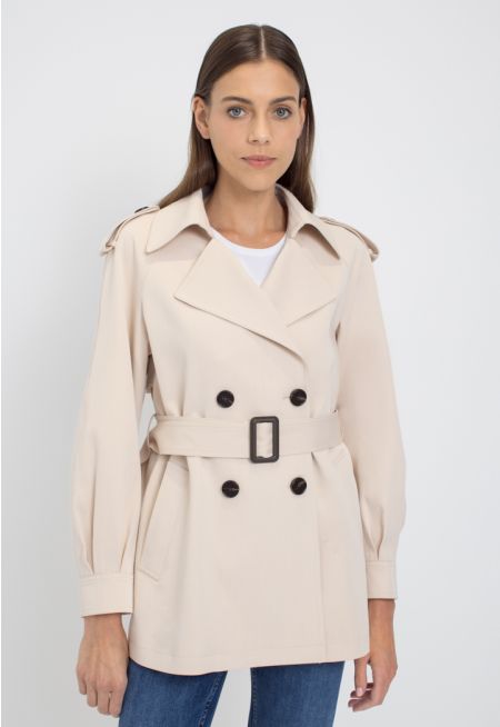 Double Breasted Notched Collar Solid Jacket