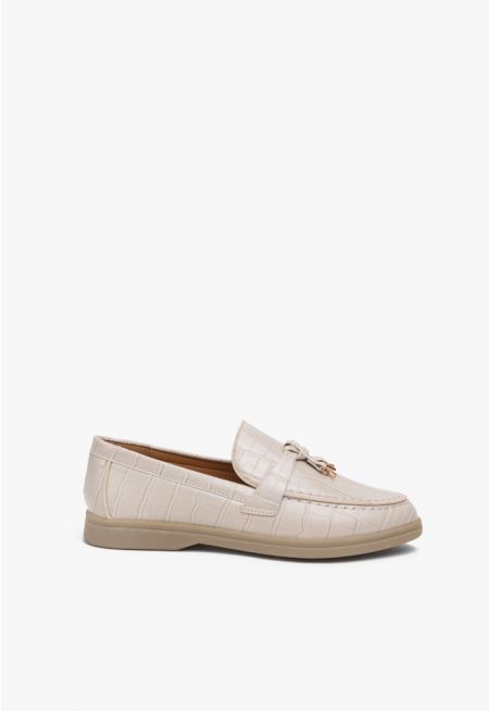 Charms Embellished Textured Loafers