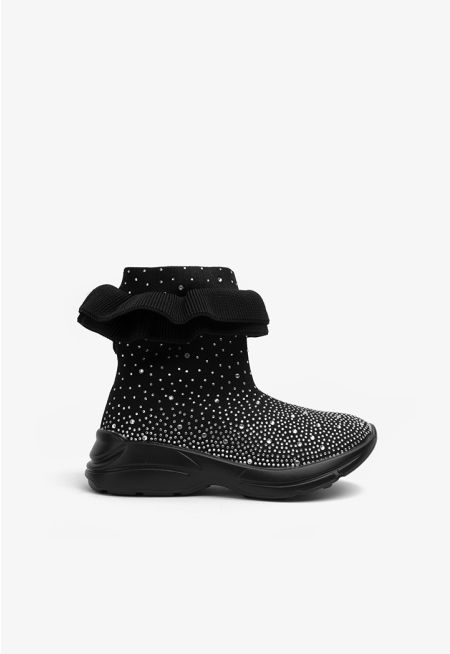 Knitted Crystal Embellished Boots