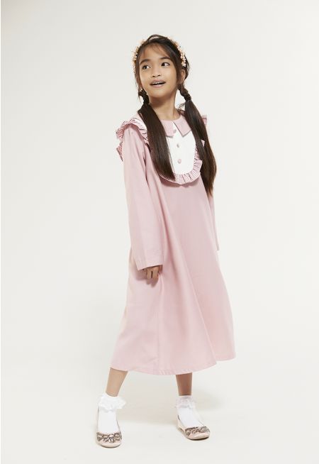 Detachable Buttoned Collar School Dress