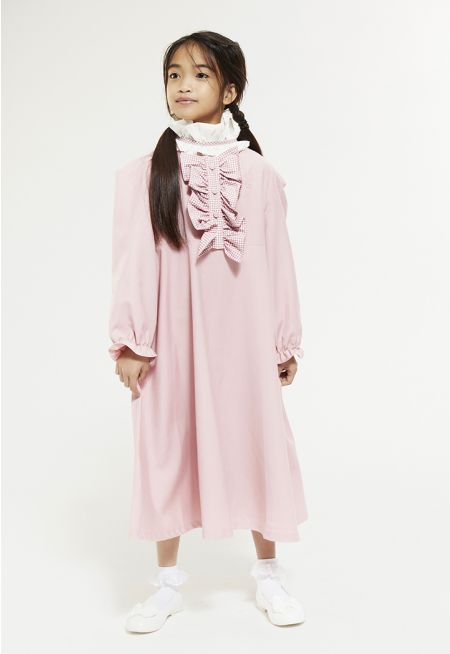 Ruffled Tie Collar School Dress