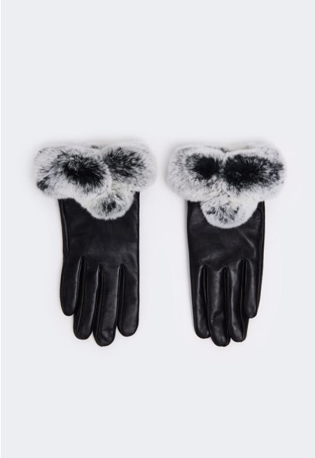 Leather Rabbit Hair Gloves