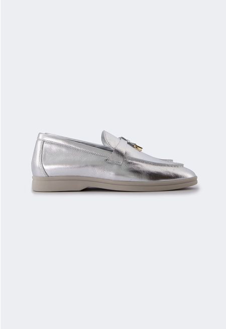 Metallic PU Leather Loafers