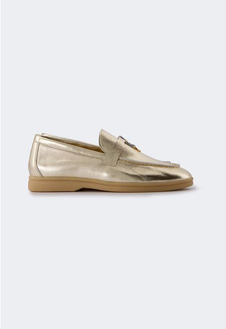 Metallic PU Leather Loafers