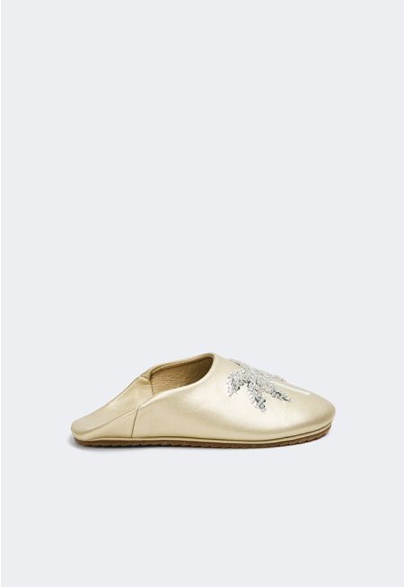 Palm Embellished Flat Mules