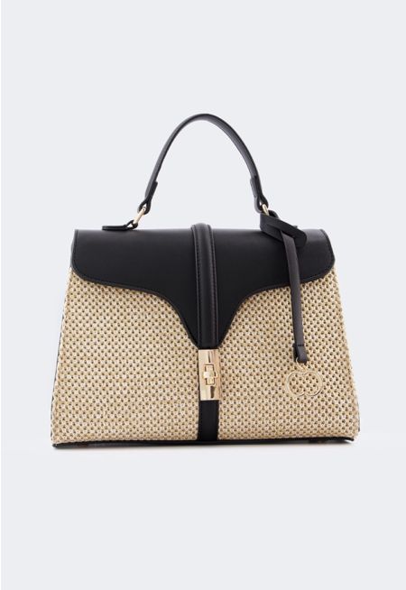 PU Leather Raffia Handbag