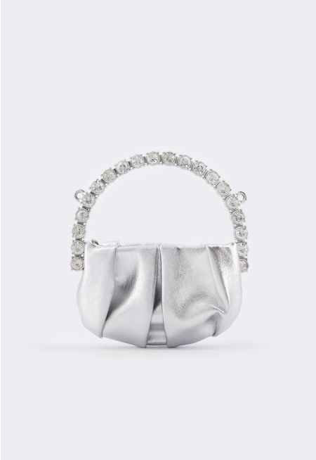 Crystal Embellished Metallic Handbag