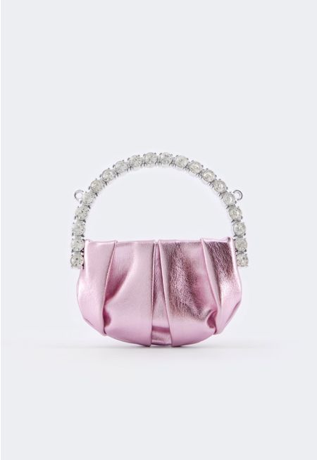 Crystal Embellished Metallic Handbag