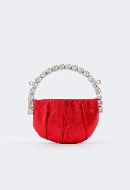 Crystal Embellished Metallic Handbag