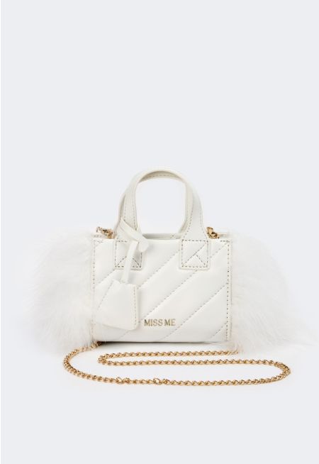 Faux Feather Quilted Handbag