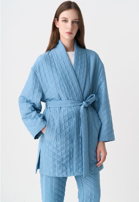 Quilted Drop Shoulder Belted Kimono