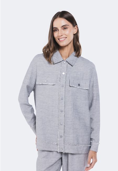 Textured Frayed Solid Shirt