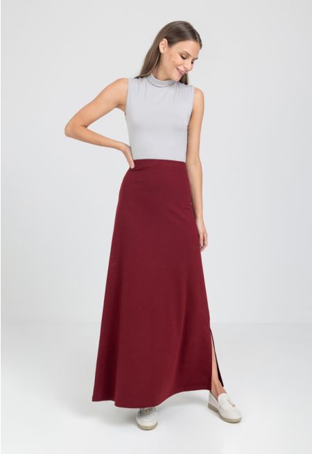 Solid Basic Maxi A-Line Skirt