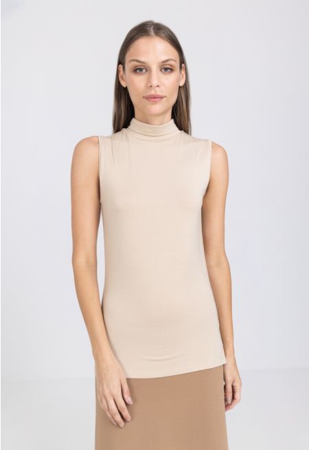 Sleeveless High Neck Basic Top