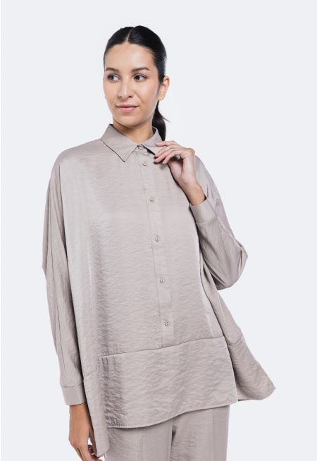 Metallic Crinkled Oversized Shirt